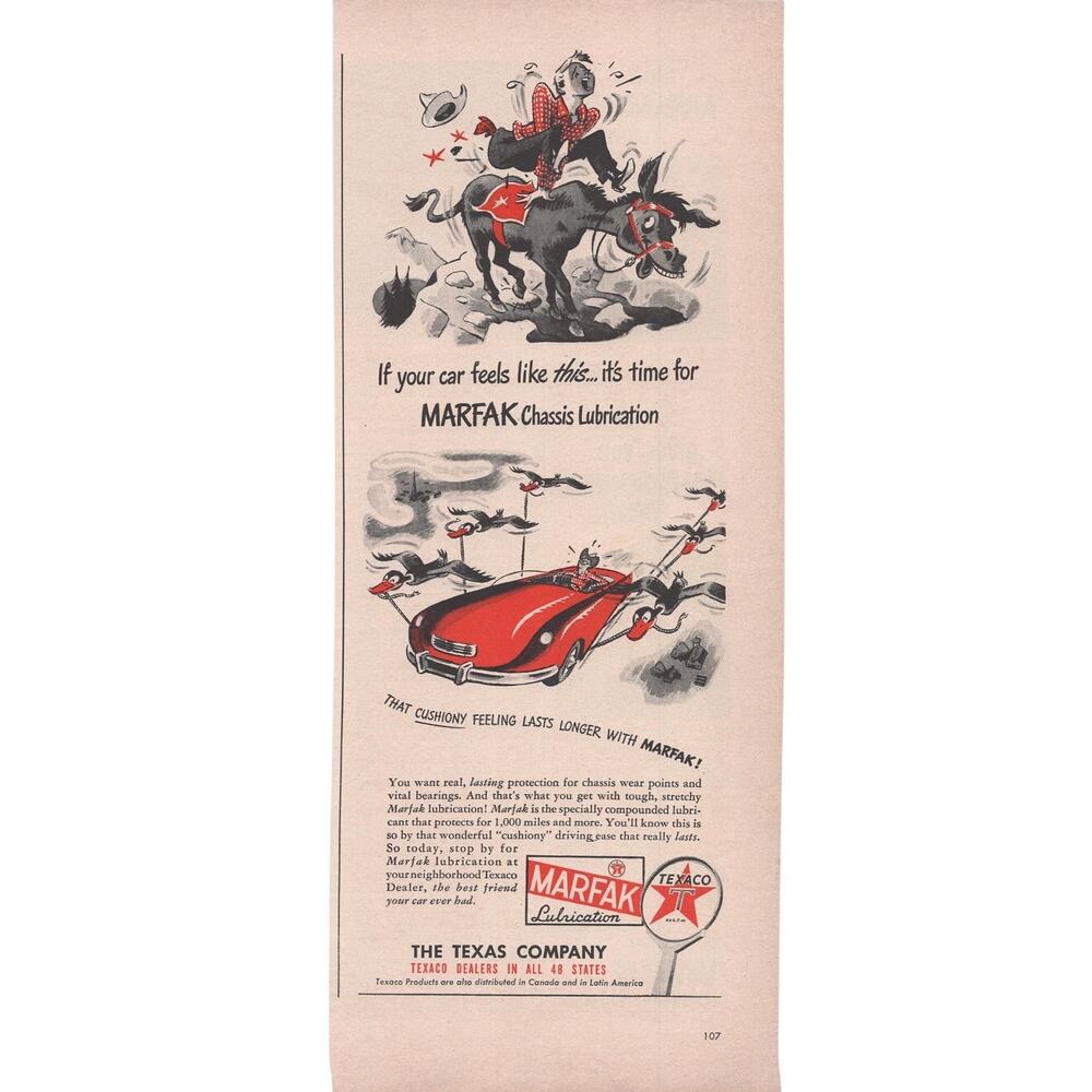 Texaco Marfak Lubrication Advertisement 1950s Vintage Automobile Oil Petroliana